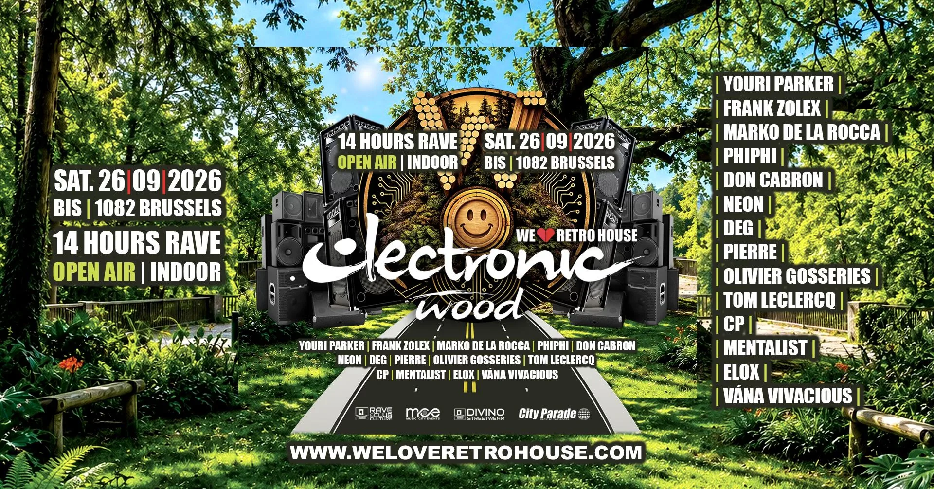 WE❤️RETRO HOUSE | ELECTRONIC WOOD | OPEN AIR & INDOOR | 14 HOURS RAVE op Facebook